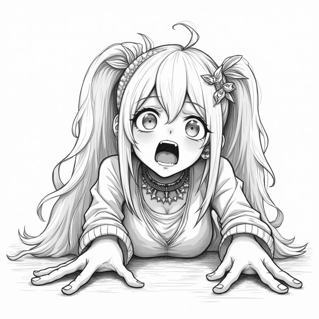 Anime Girl's Longing Expression in Elaborate Punk Style