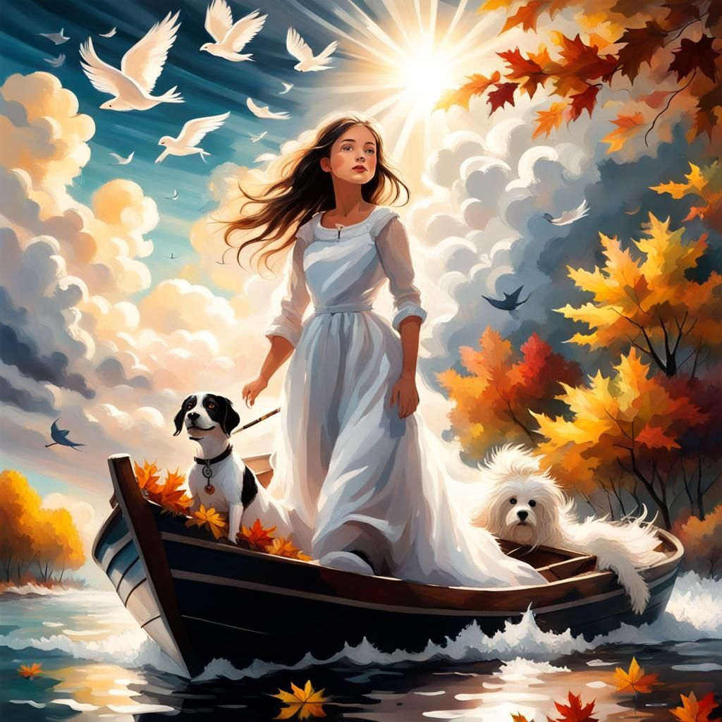 Autumn Leaf Ocean Fantasy in Impressionist Style