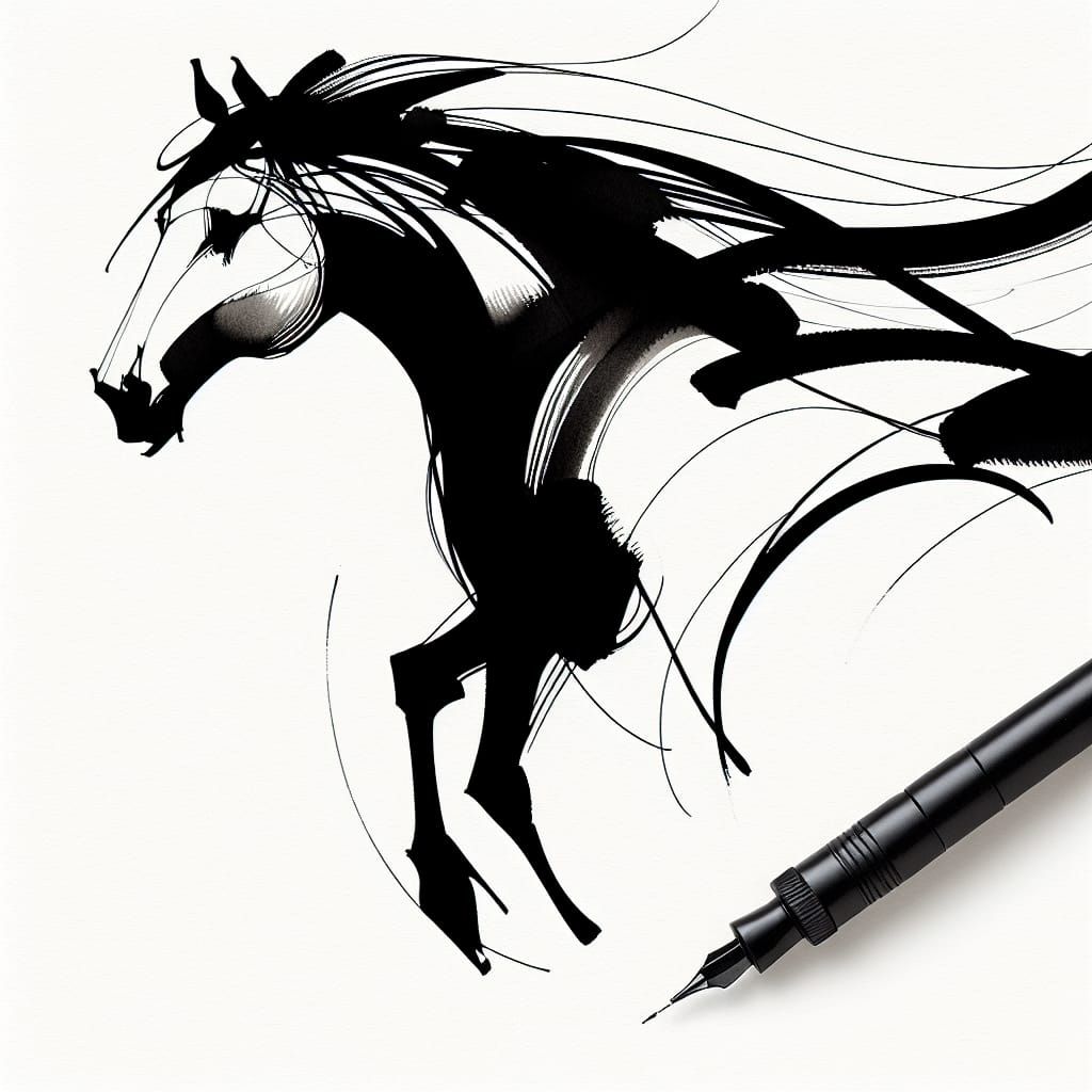 Surreal Black and White Horses in Minimalist Style
