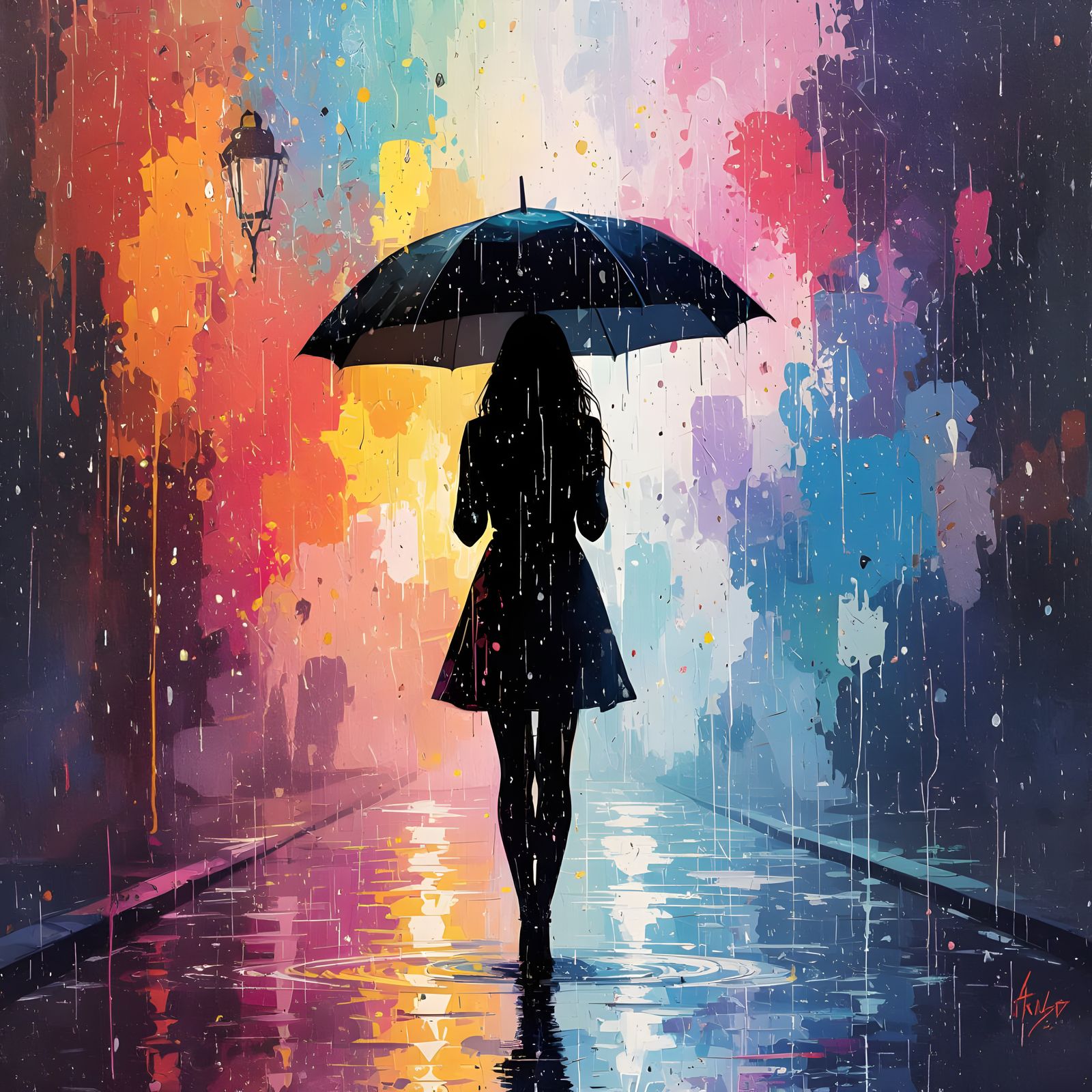 Colorful Splash Art with Silhouette Figure