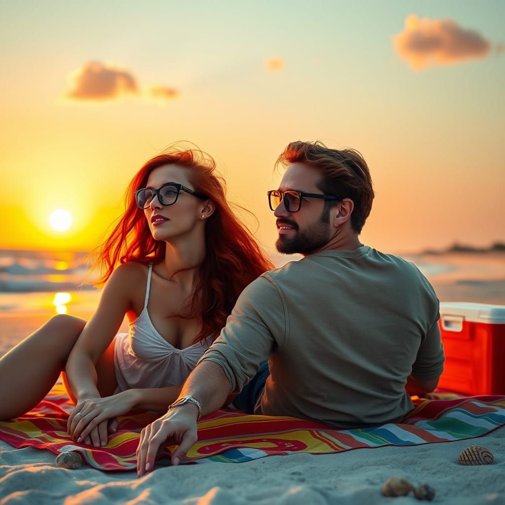 Romantic Beach Scene in Warm Cinematic Light