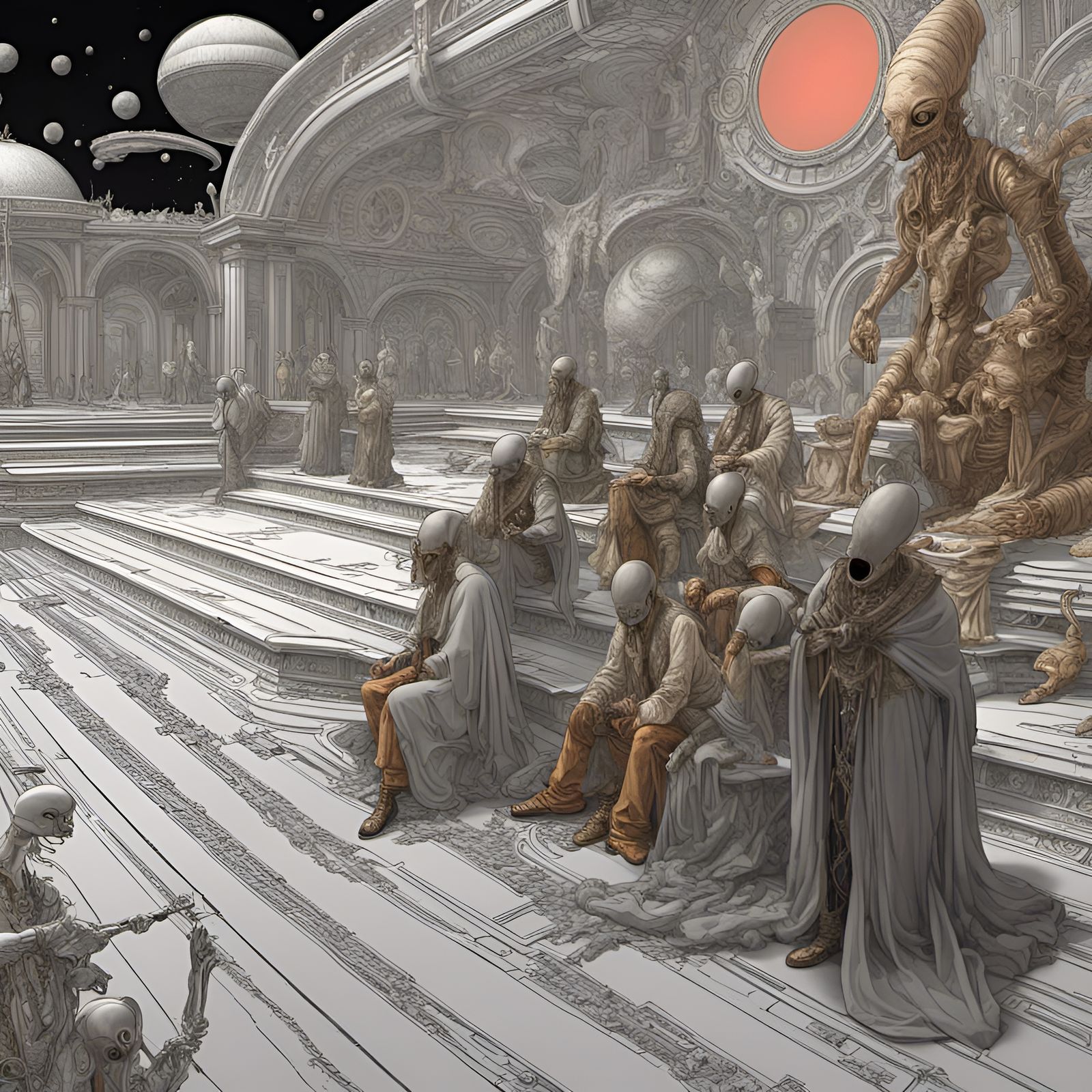 Futuristic Alien Socializing in Hyperrealistic Style