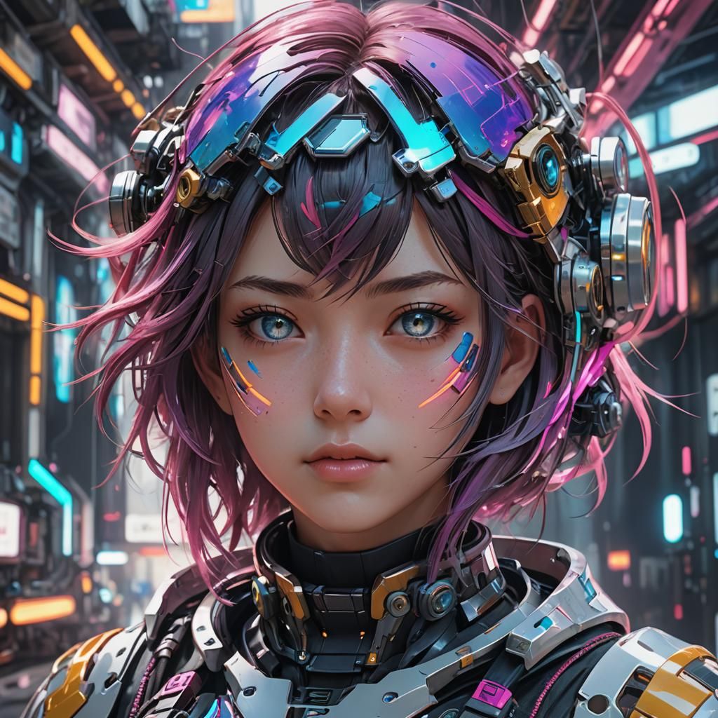 Sci-Fi Glitch Girl in Anime Style