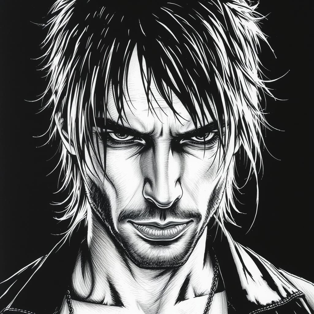 Monochromatic Portrait of a Hard Rock Singer in Film Noir St...