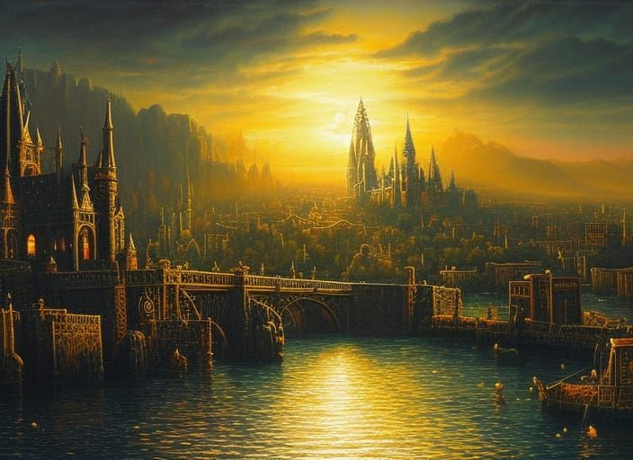 Fantasy Party in Gothic Dieselpunk City