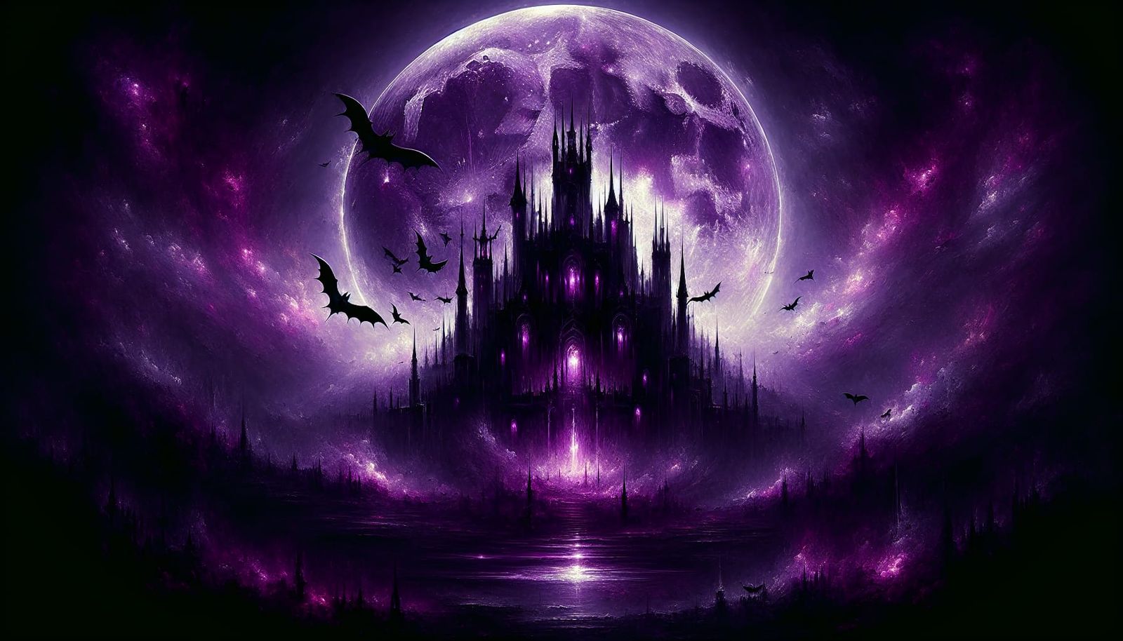 Gothic Castle Under Luminescent Purple Moon