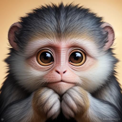 Adorable Marmoset Baby Portrait in Pastel Colors
