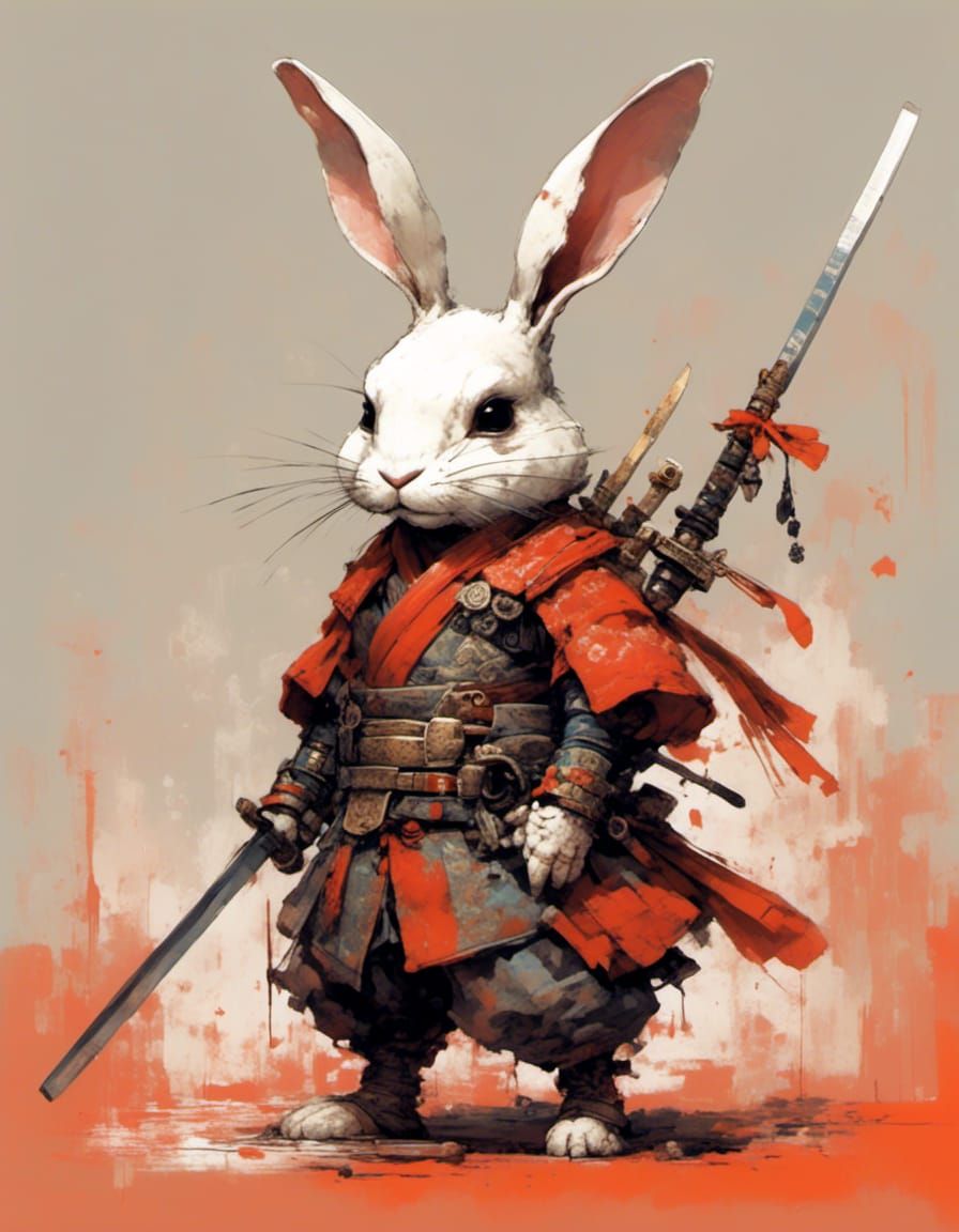 Cute Bunny Samurai Illustration