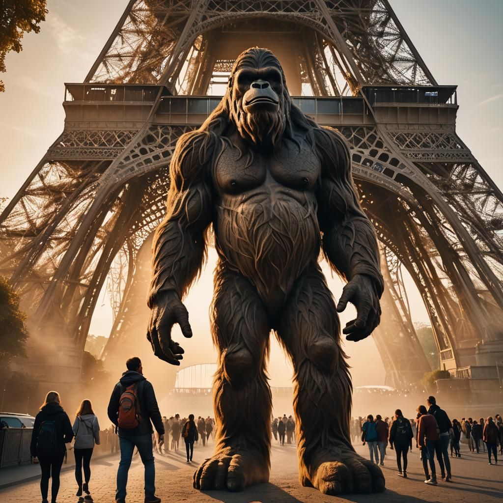 Bigfoot Sightings at the Eiffel Tower: Hyper-Realistic Photo