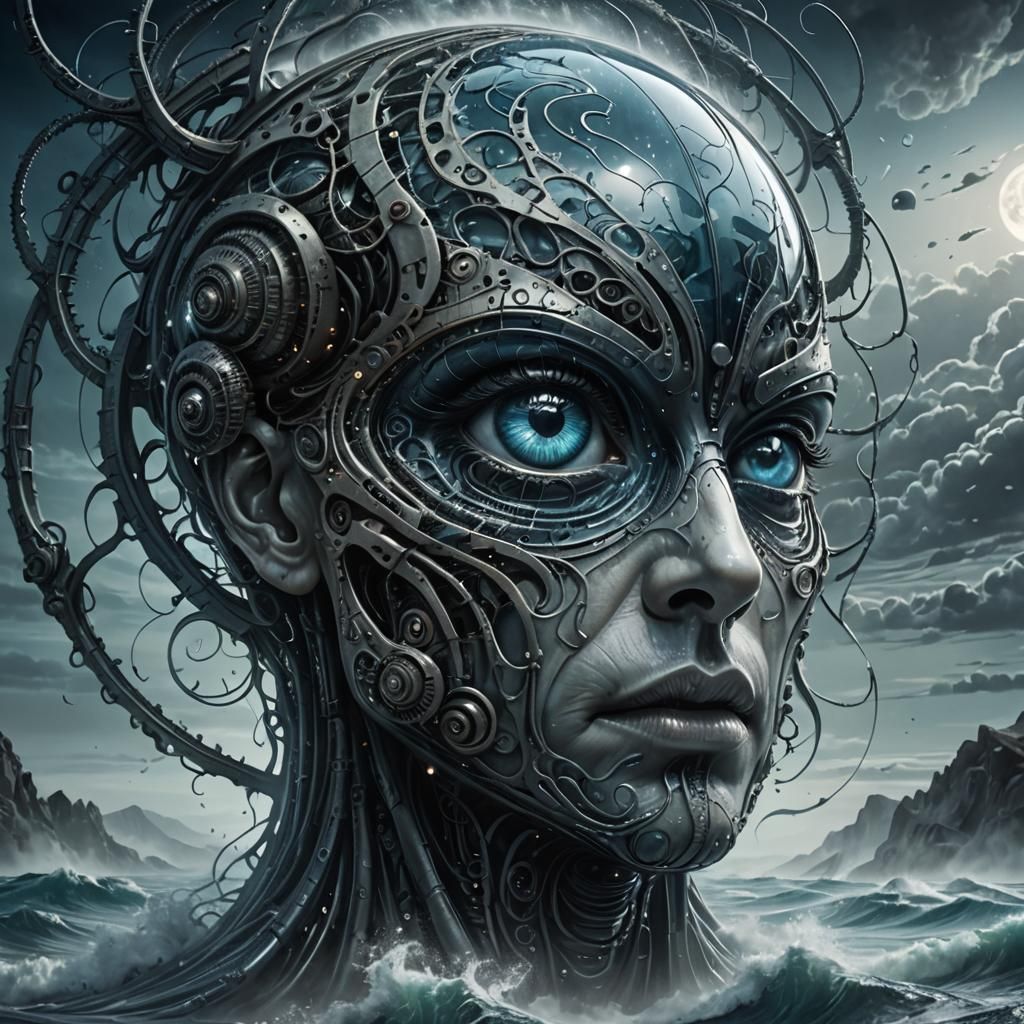 Glass "A" with Eye and Brain in Biomechanical Style