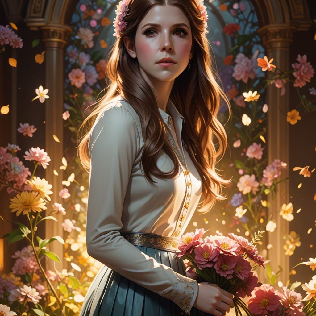 Detailed Portrait of Woman with Flowers, Digital Art