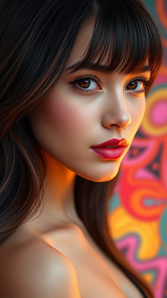 Stunning Portrait of Woman with Shimmering Hair in Splash Ar...