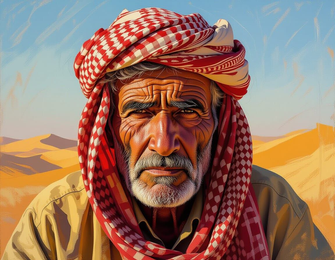 Bedouin Elder's Face: Abstract Expressionism of Desert Survi...