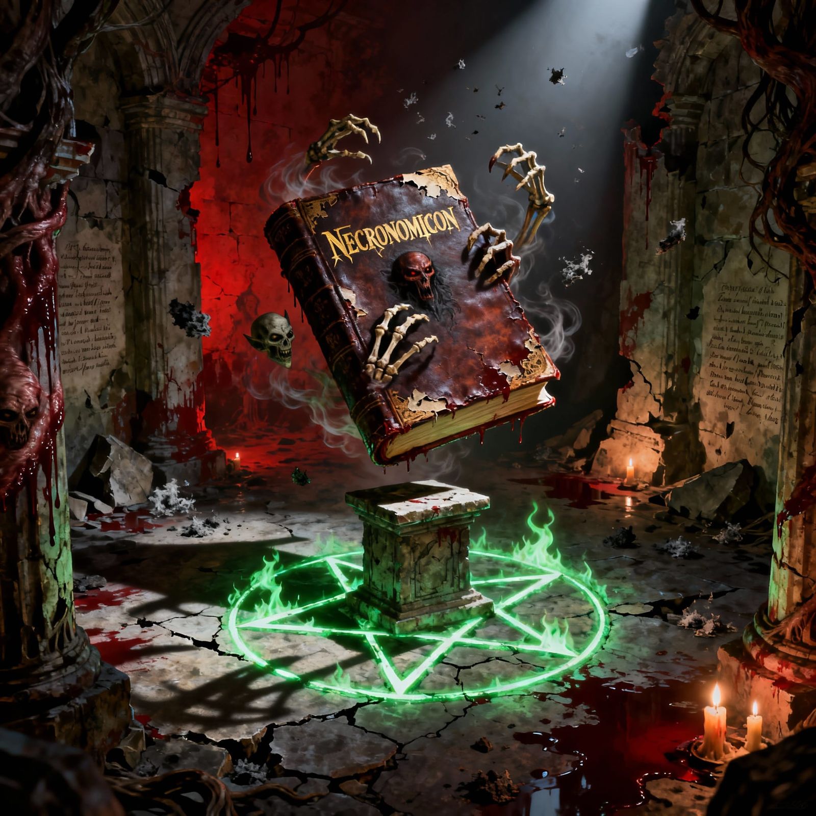 Zombie Necronomicon Armageddon with Satanic Pentagram