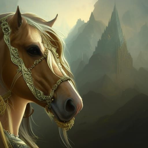 Elven Queen and Horse Portrait in Detailed Art Style