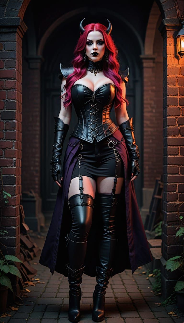 Gothic Warrior Demon in Red Corset, Hyper Contrast
