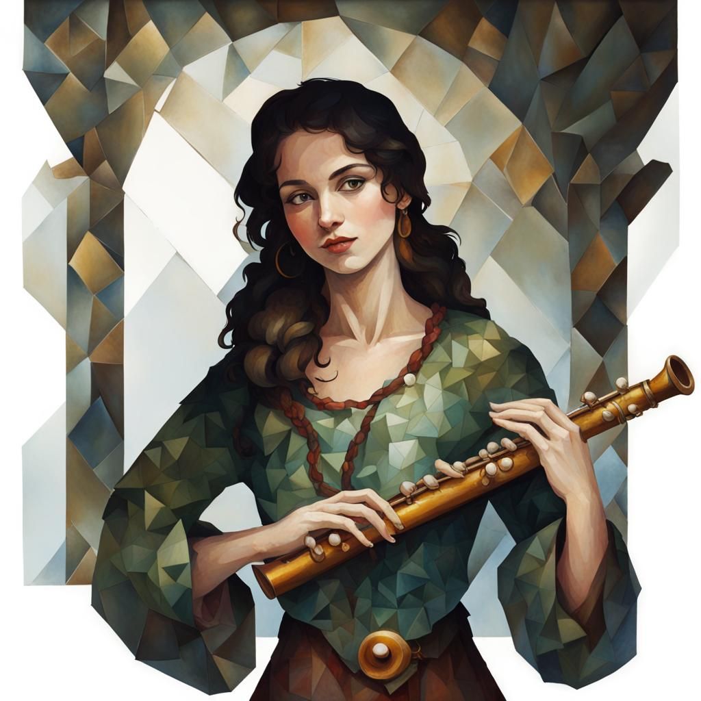 Mosaic Style Female Bard with Flute