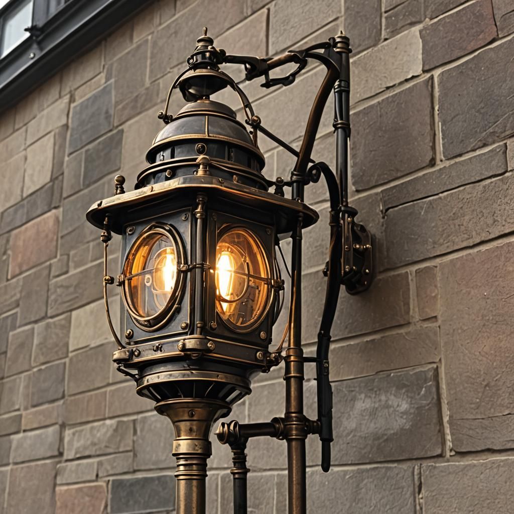 Steampunk Lantern Close-Up at Train Station