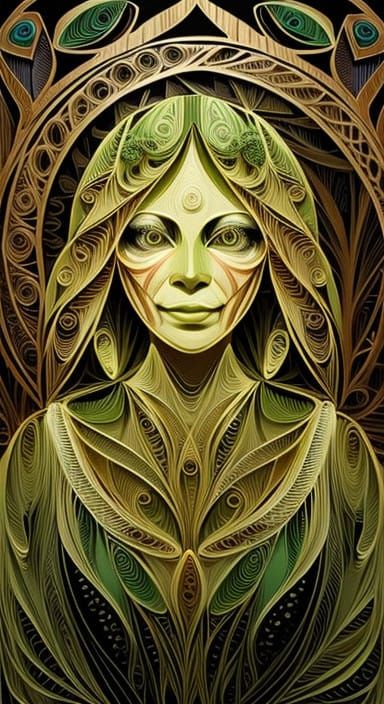 Ethereal Lady in Enchanted Forest Woodcut Masterpiece