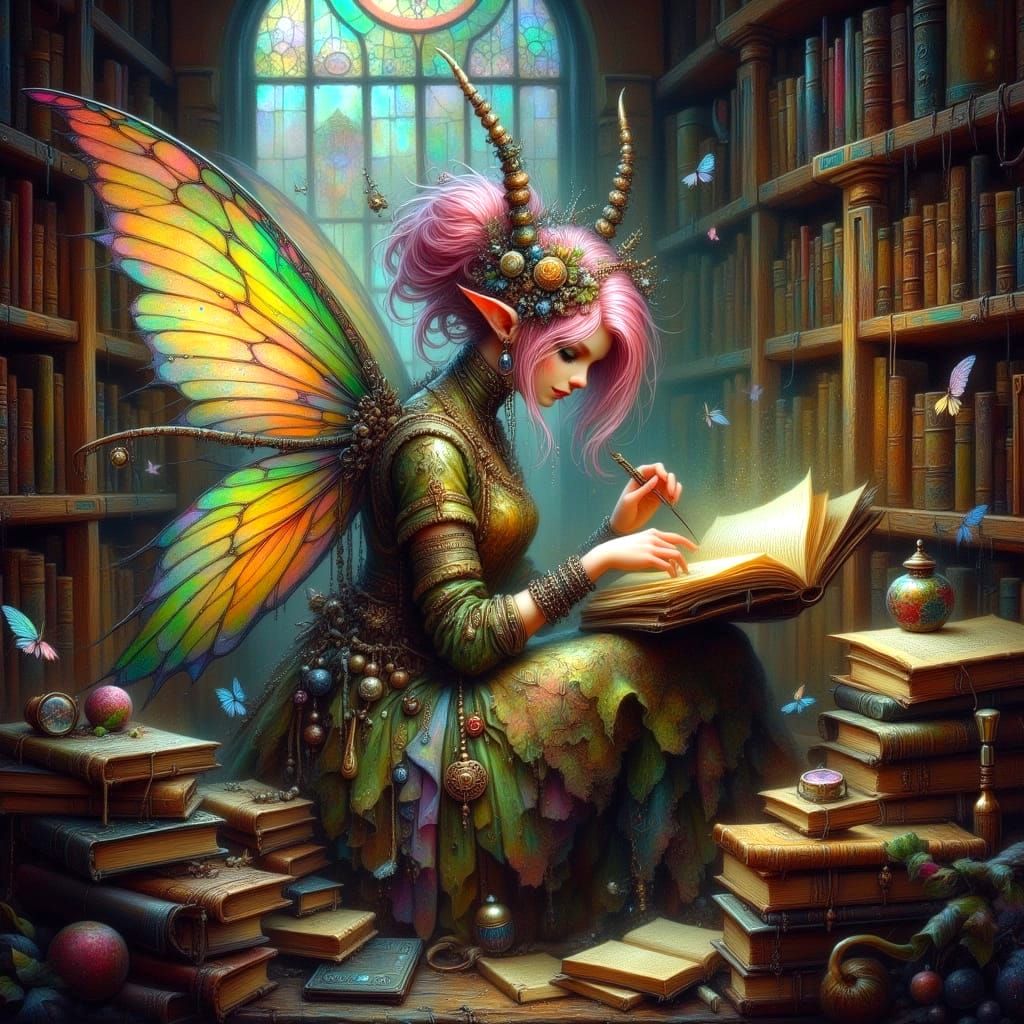 Enchanting Library Fairy in Punk Style