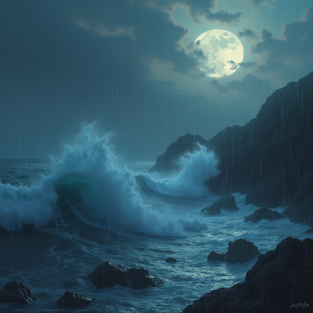 Ethereal Calm Amidst Stormy Seas in Dark Fantasy