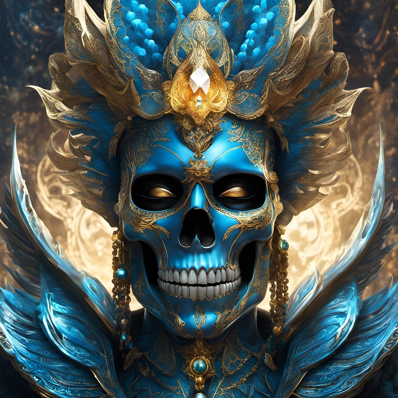 Stunning Skull Face of Mythical Being with Golden Scales