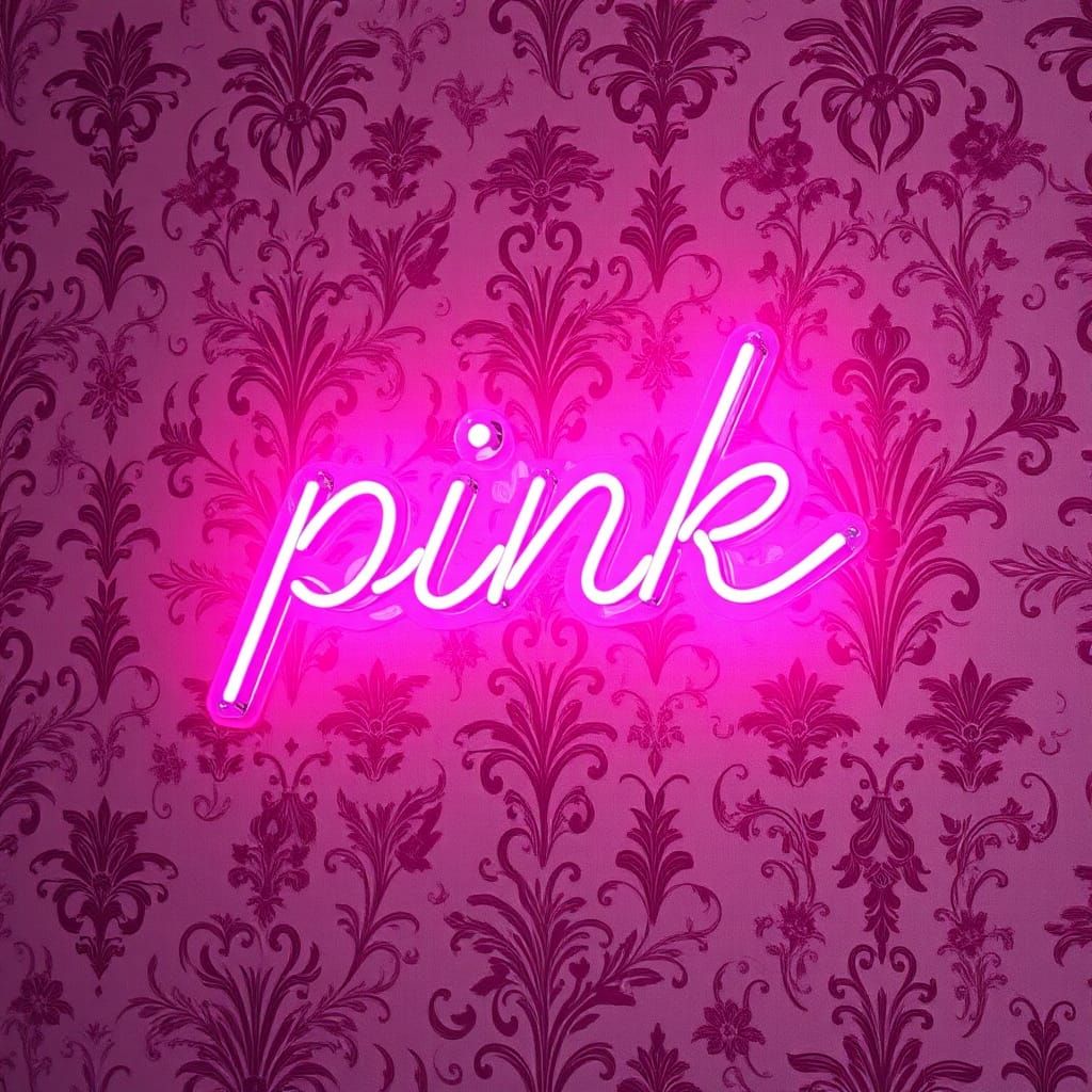 Pink Neon Sign on Decorative Wallpaper