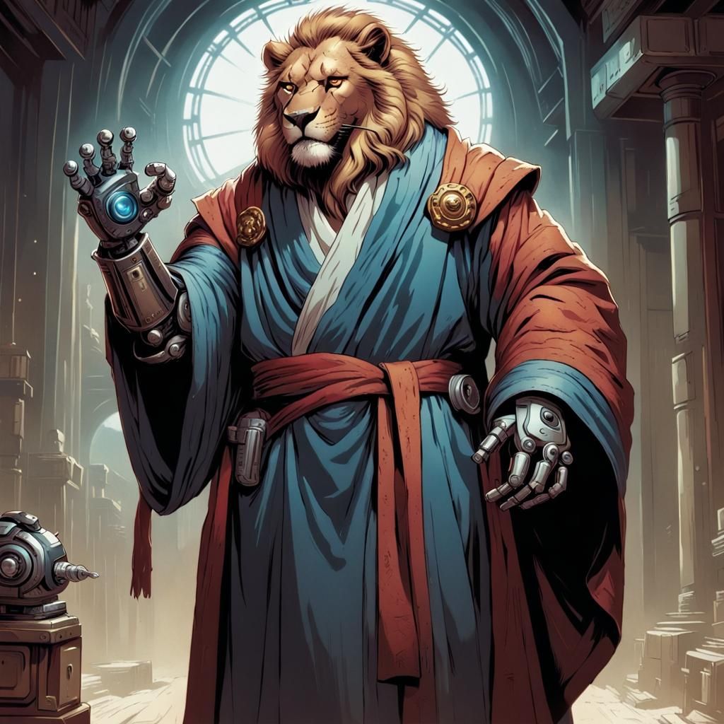 Robotic Lion in Comic Book Art Style