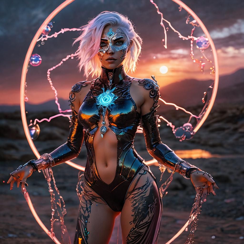 Changeling Woman Portrait with Holographic Clothing