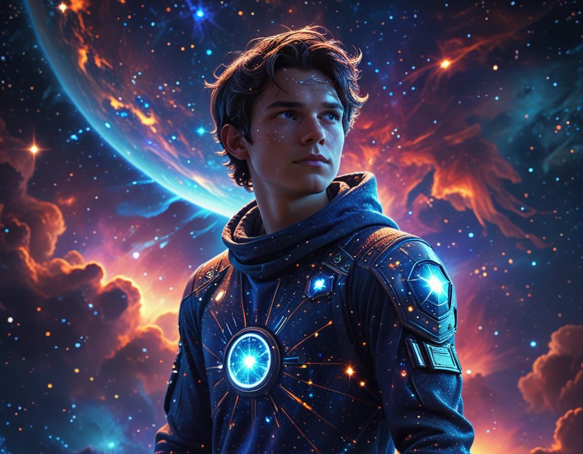 Star Man's Son in Space: Vibrant Digital Art