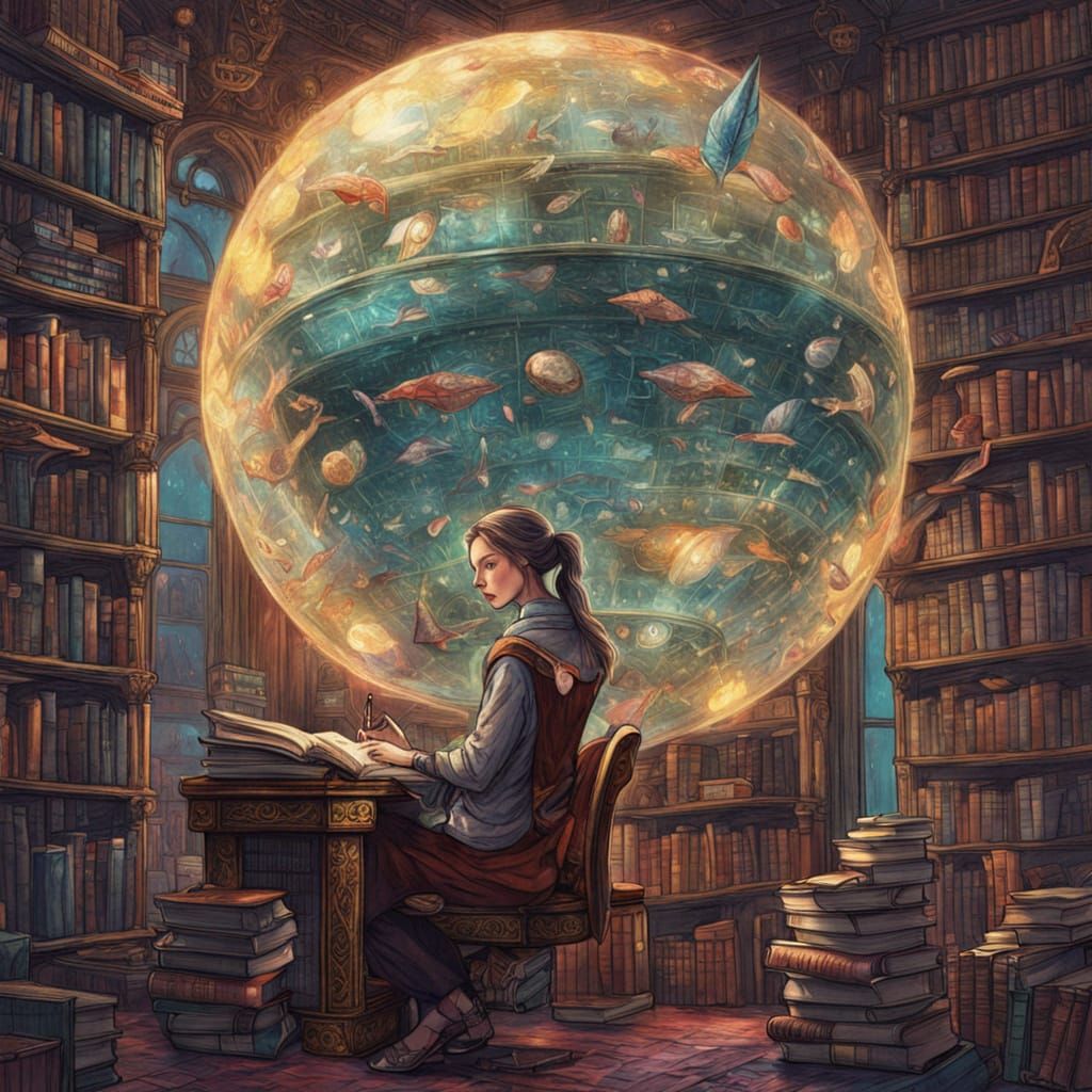 Steampunk Ascension in a Whimsical Library