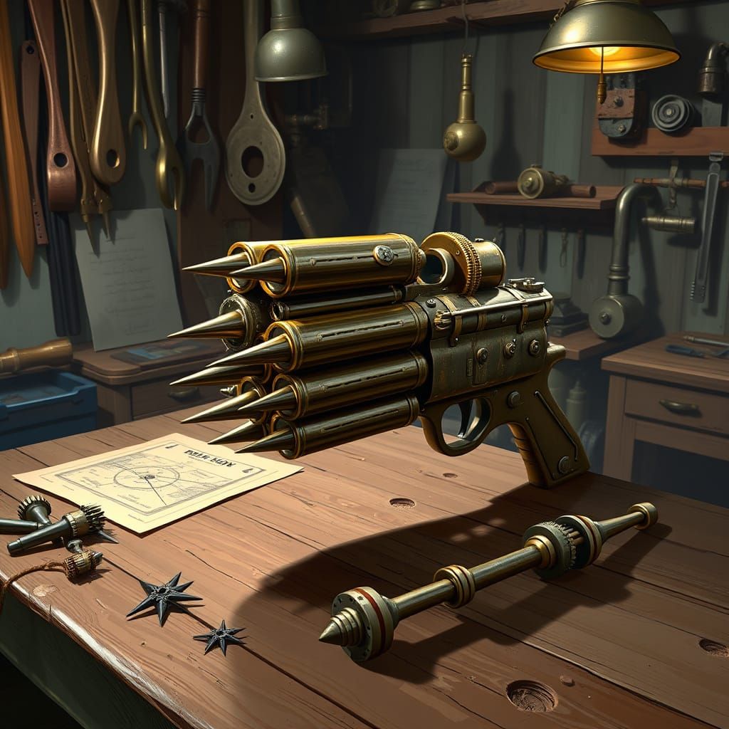 Steampunk Spike Gun Design in Digital Painting Style