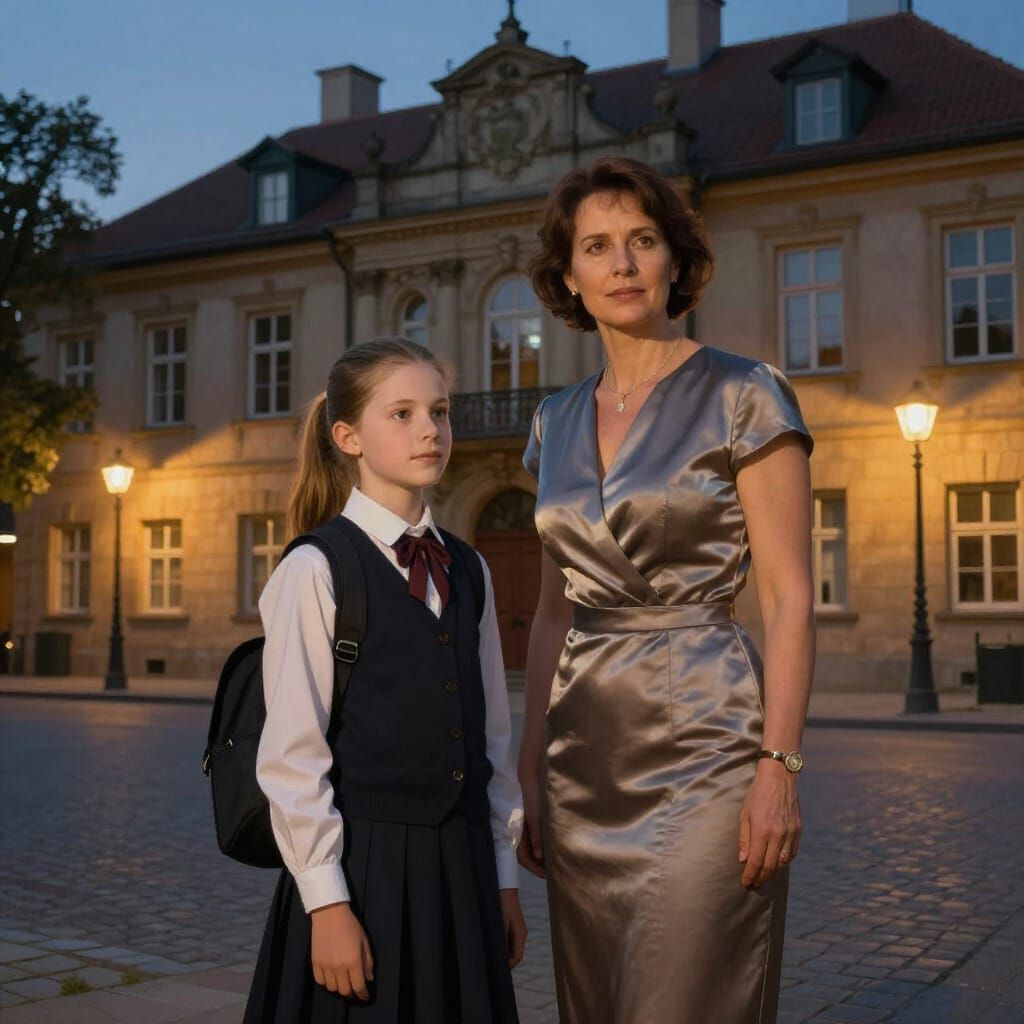Mature Teacher and Schoolgirl in European Dusk