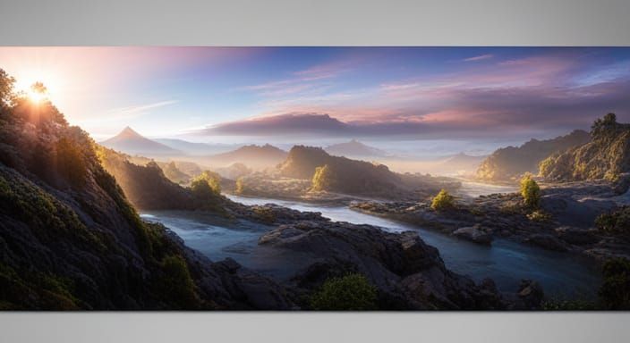 Elven City Sunrise: Mountain Bridges in Digital Art