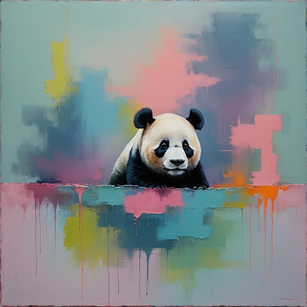 Panda in Abstract Expressionist Oil Painting