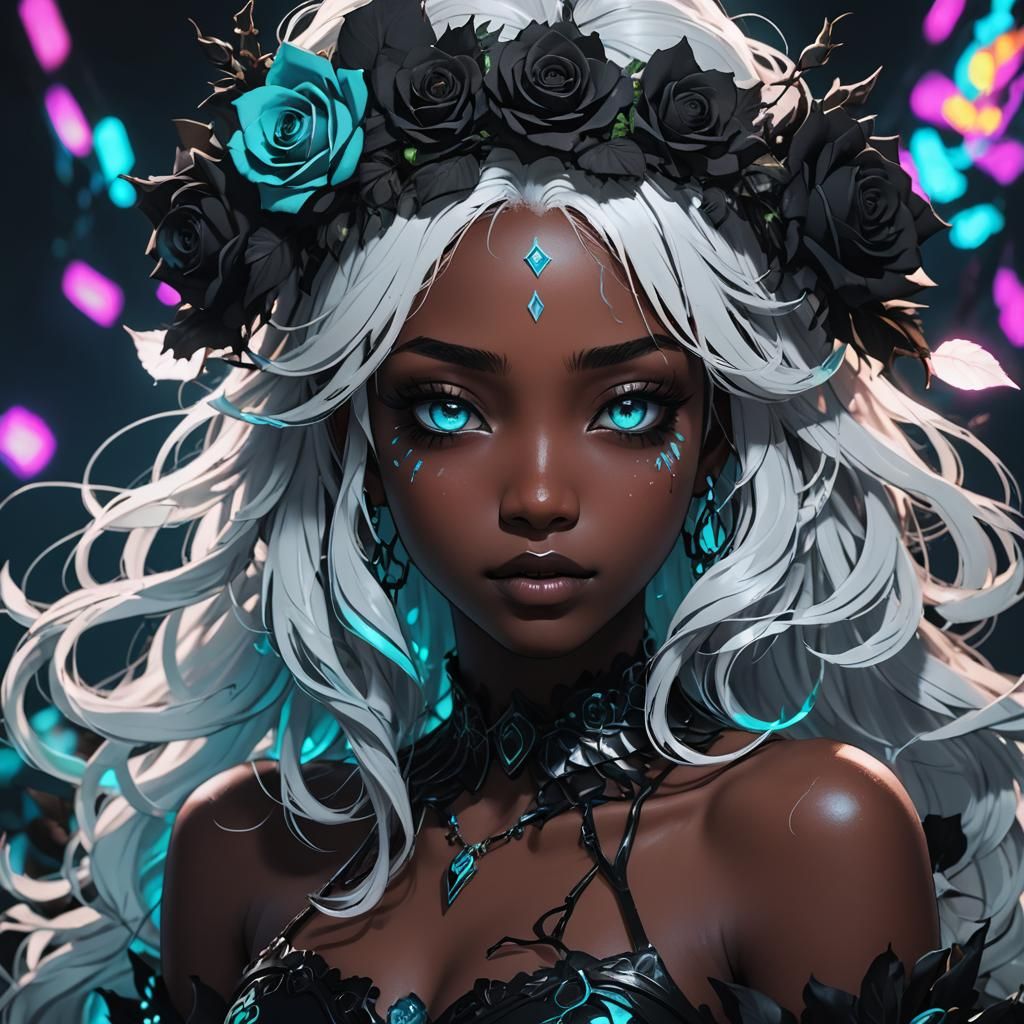 Black Rose Anime Portrait in Dark Fantasy Style