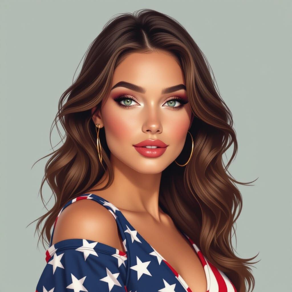 Patriotic Woman Portrait in Semi-Realistic Style