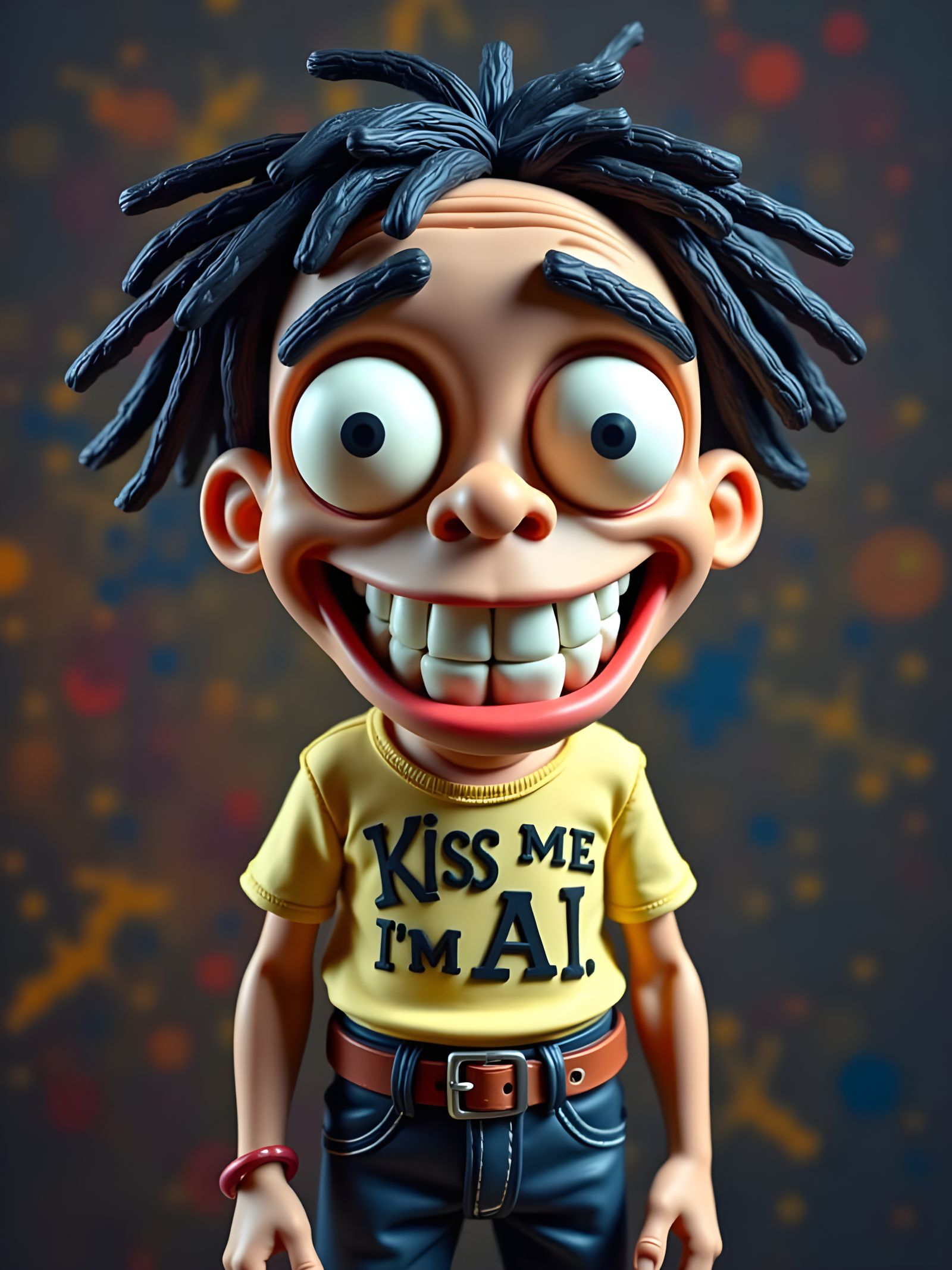Claymation Character with 'Kiss Me' T-Shirt