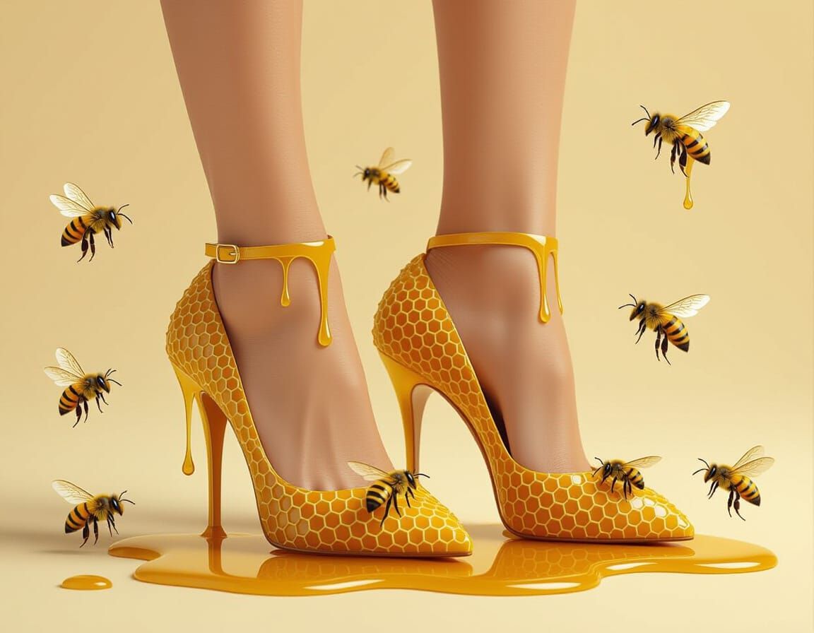 Photorealistic Honey-Covered Heels with Bees