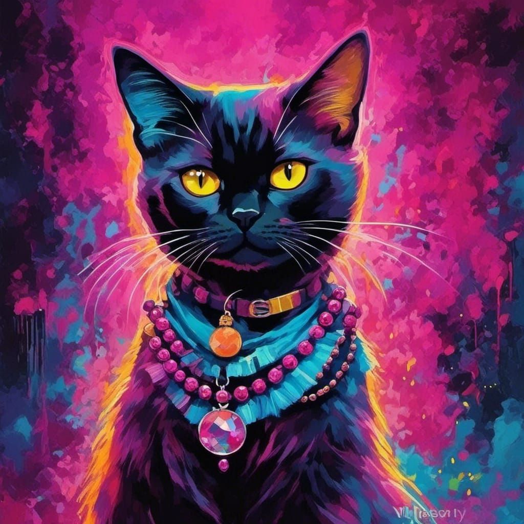 Neon Punk Burmese Cat in Fantasy Style