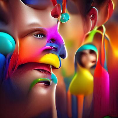 Colorful Surreal Faces in 3D Concept Art