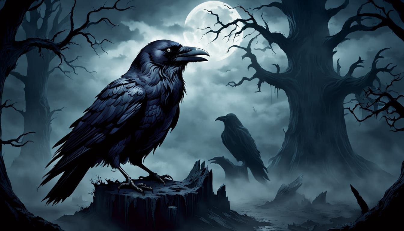 Dark Fantasy Raven in a Haunting Ethereal Nightmare