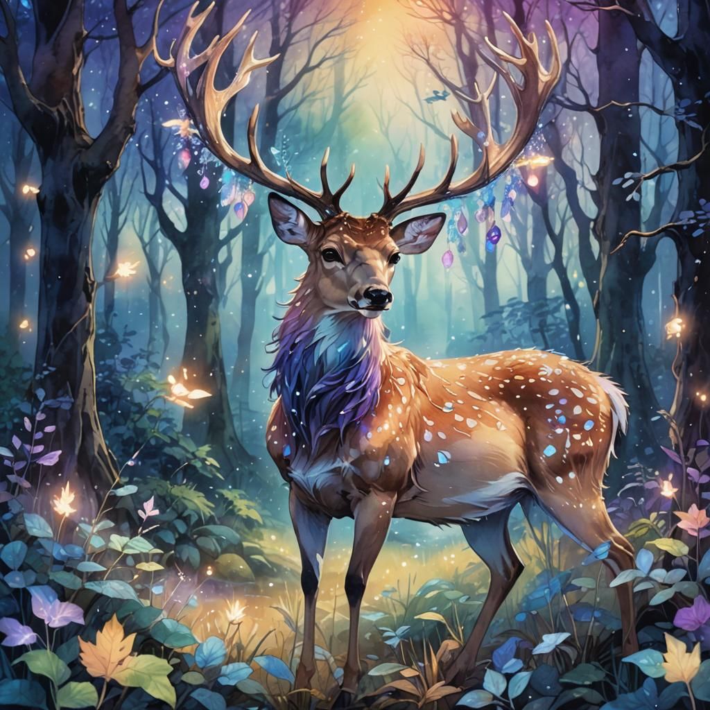 Magical Deer in Mystical Forest: Anime Style Art