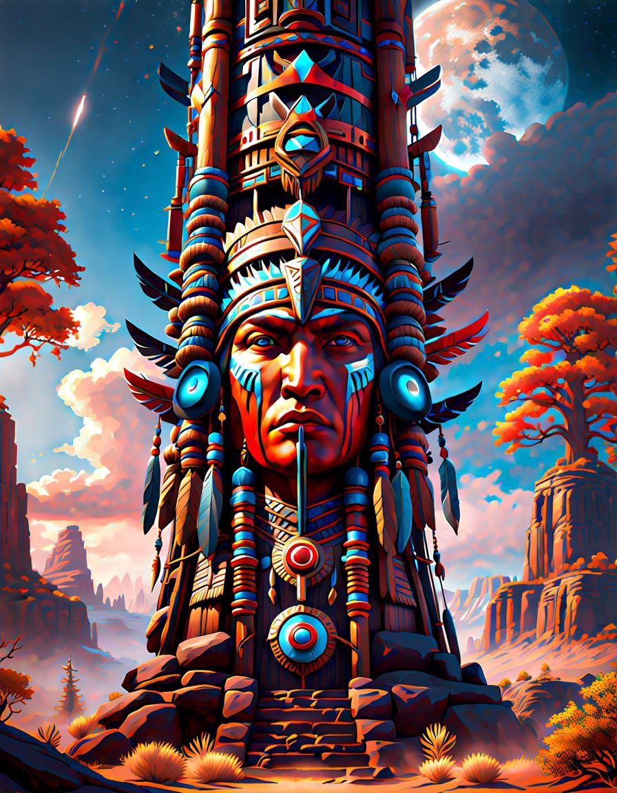 Detailed Native American Totem Pole Concept Art