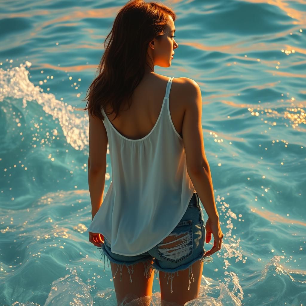 Serene Woman in Splashing Water, Futuristic Art