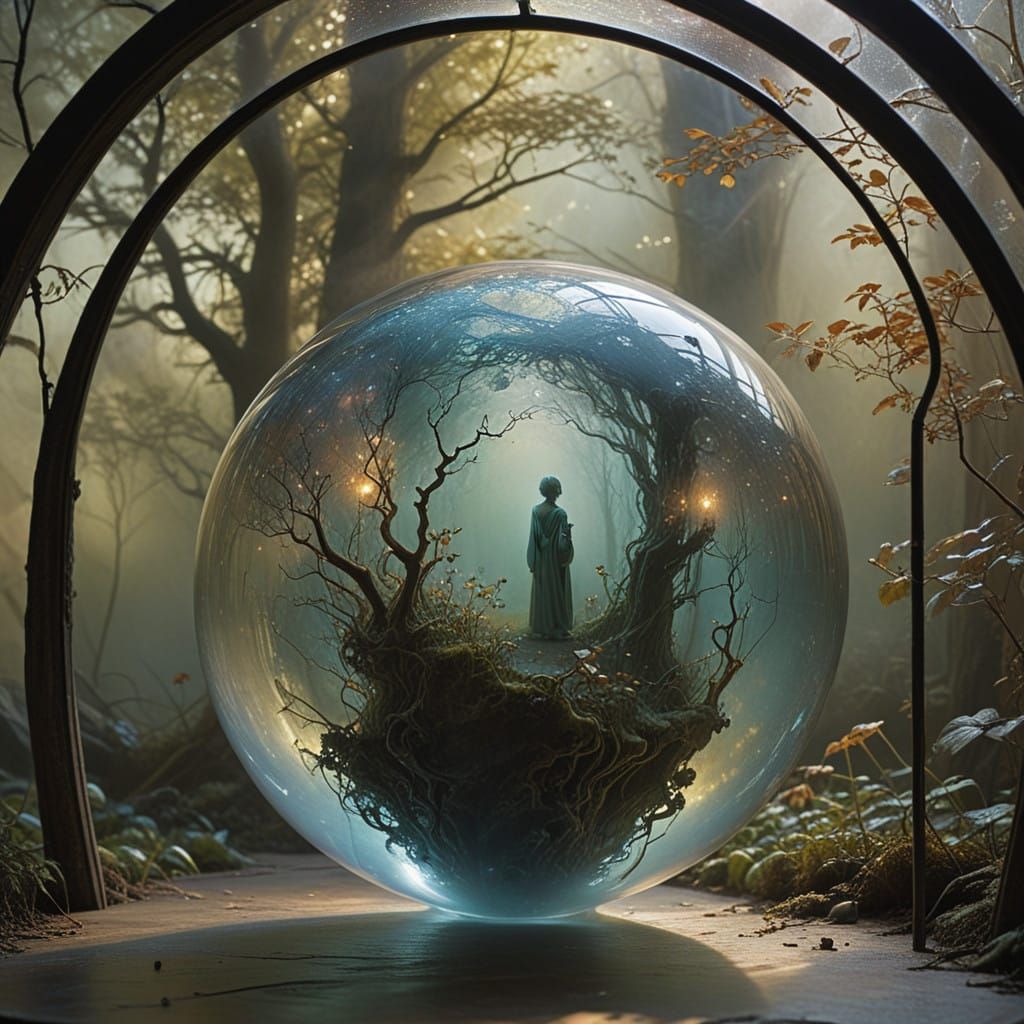 Ethereal Dreamer Within Luminous Glass Orb