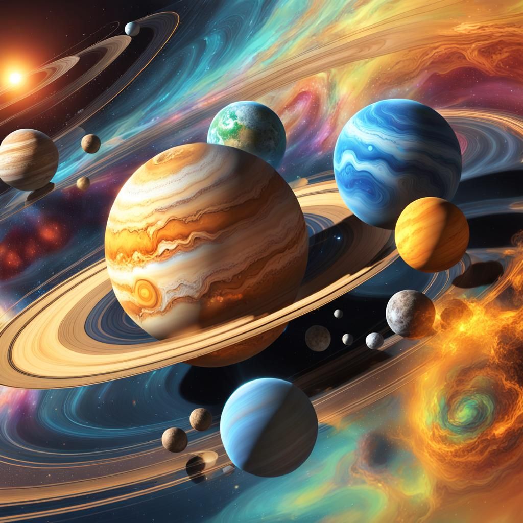 Abstract Solar System with Intricate Curves