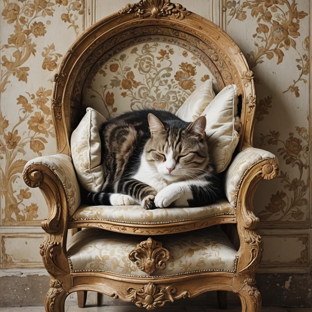 Cat Napping in Baroque Chair