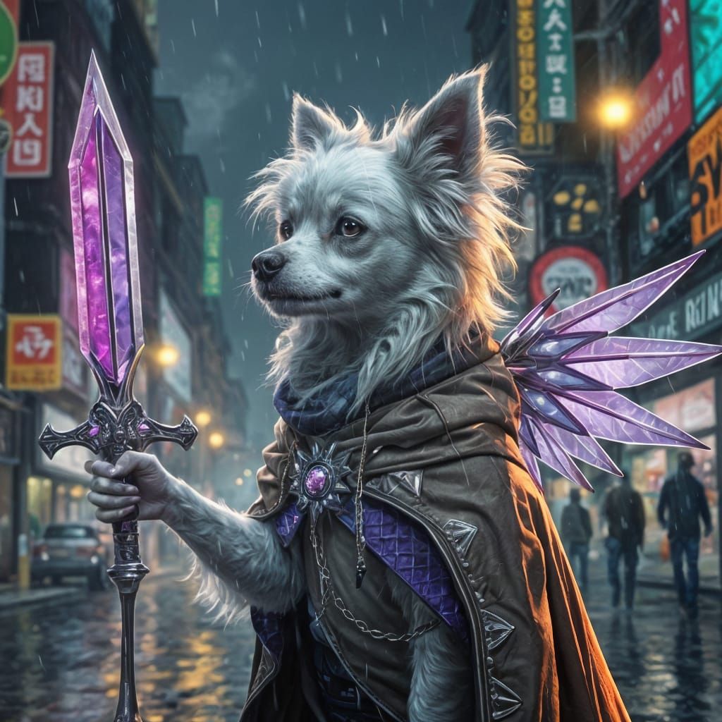 Cyberpunk Papillon Knight with Radiant Crystal Sword