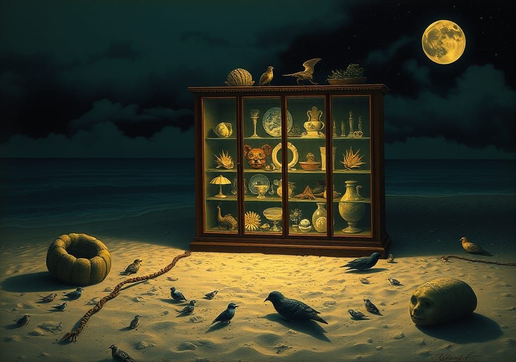 Exotic Cabinet of Curiosities on a Beach